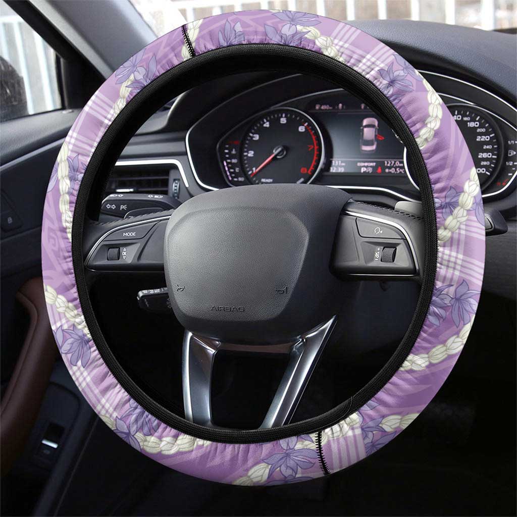 Purple Hawaii Palaka Honohono Pikake Steering Wheel Cover Hawaiian Orchid Lei Polynesian Pattern - Polynesian Pride
