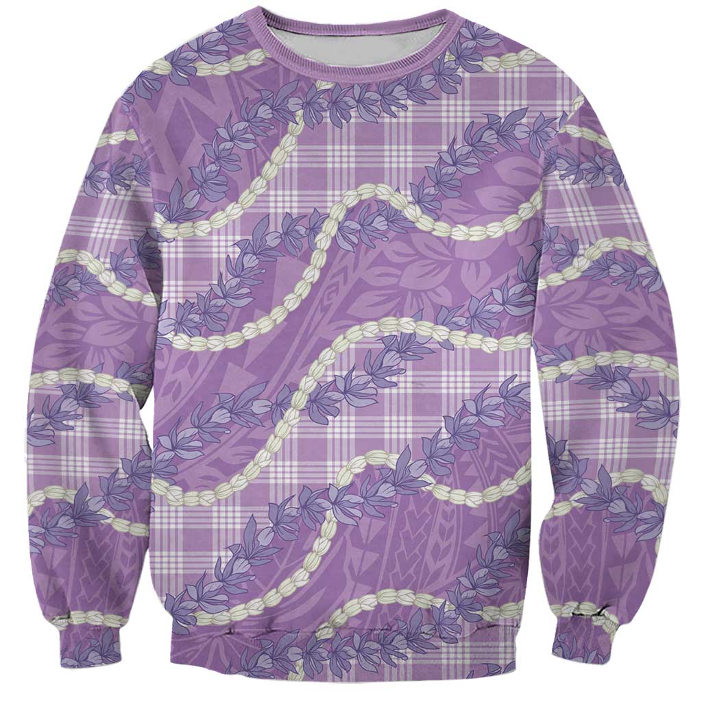 Purple Hawaii Palaka Honohono Pikake Sweatshirt Hawaiian Orchid Lei Polynesian Pattern - Polynesian Pride