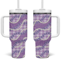 Purple Hawaii Palaka Honohono Pikake Tumbler With Handle Hawaiian Orchid Lei Polynesian Pattern - Polynesian Pride