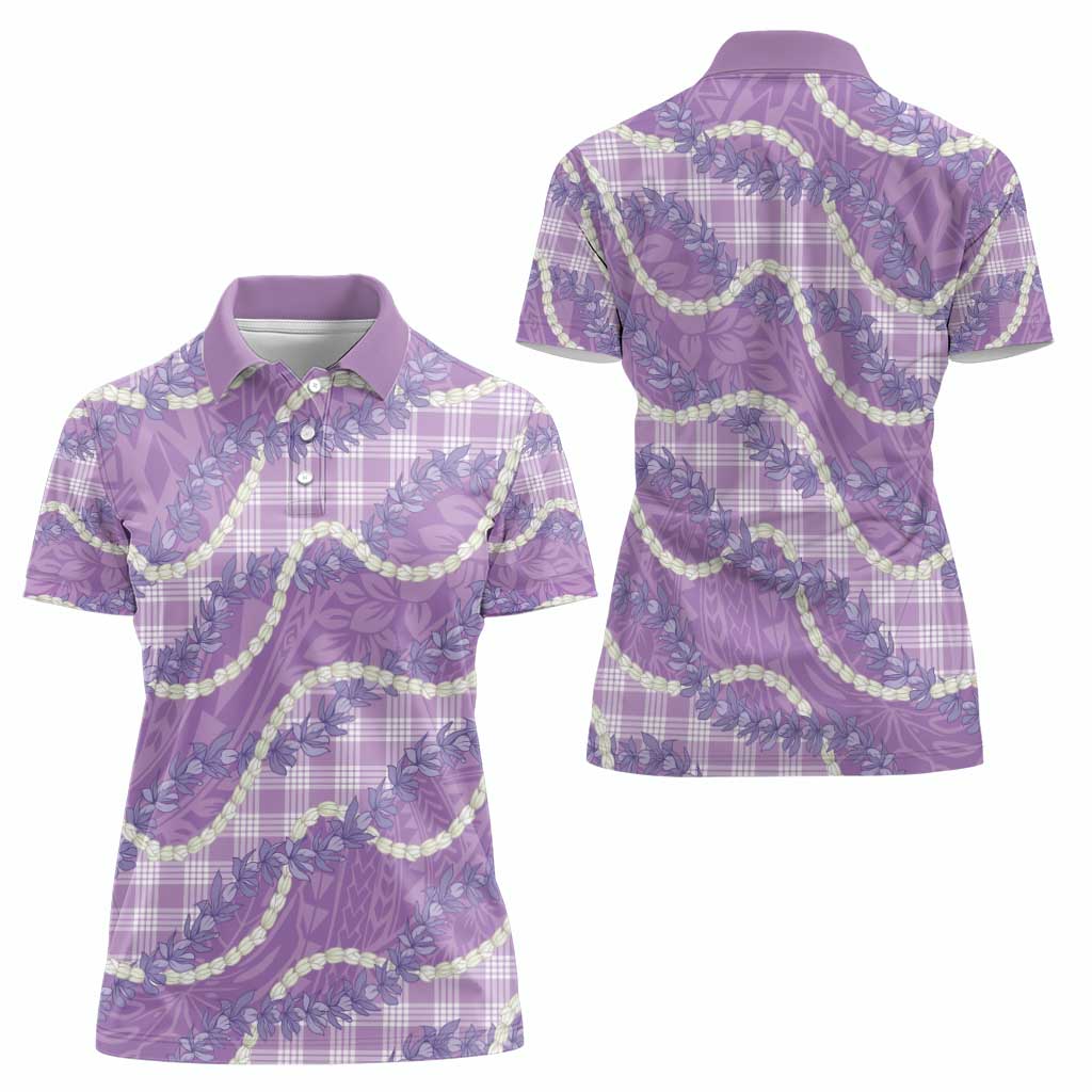 Purple Hawaii Palaka Honohono Pikake Women Polo Shirt Hawaiian Orchid Lei Polynesian Pattern - Polynesian Pride