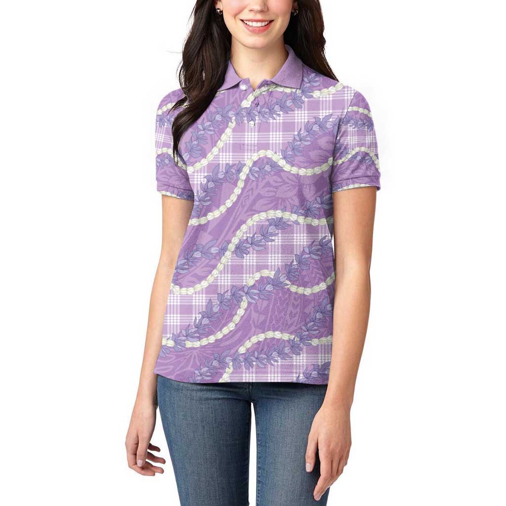 Purple Hawaii Palaka Honohono Pikake Women Polo Shirt Hawaiian Orchid Lei Polynesian Pattern - Polynesian Pride