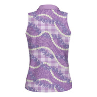 Purple Hawaii Palaka Honohono Pikake Women Sleeveless Polo Shirt Hawaiian Orchid Lei Polynesian Pattern - Polynesian Pride
