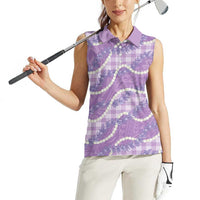 Purple Hawaii Palaka Honohono Pikake Women Sleeveless Polo Shirt Hawaiian Orchid Lei Polynesian Pattern - Polynesian Pride