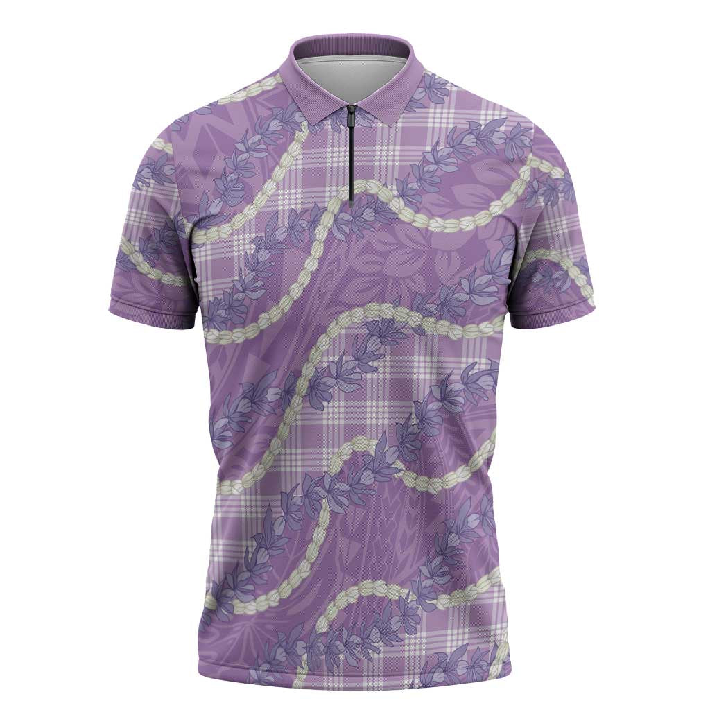 Purple Hawaii Palaka Honohono Pikake Zipper Polo Shirt Hawaiian Orchid Lei Polynesian Pattern - Polynesian Pride
