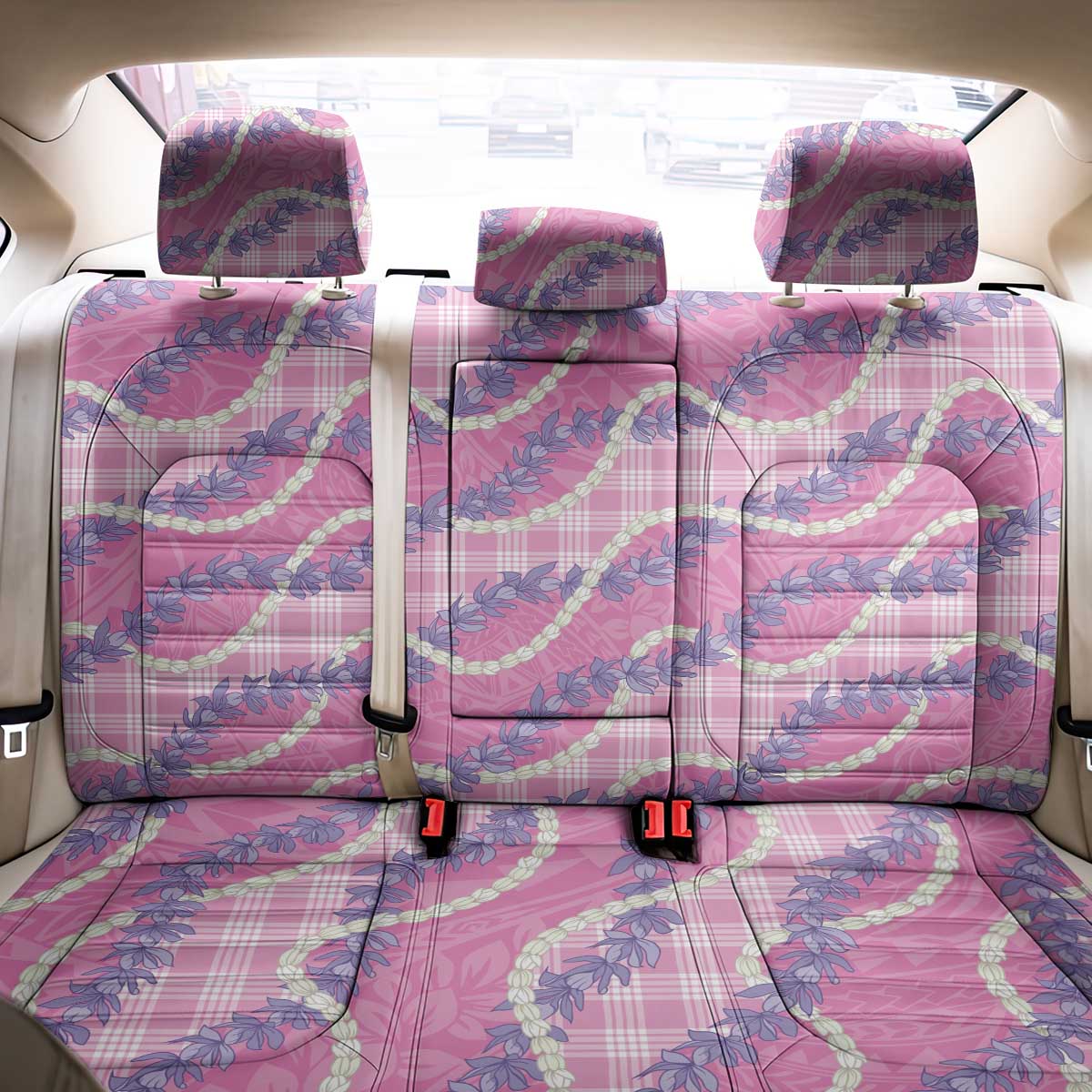 Pink Hawaii Palaka Honohono Pikake Back Car Seat Cover Hawaiian Orchid Lei Polynesian Pattern - Polynesian Pride