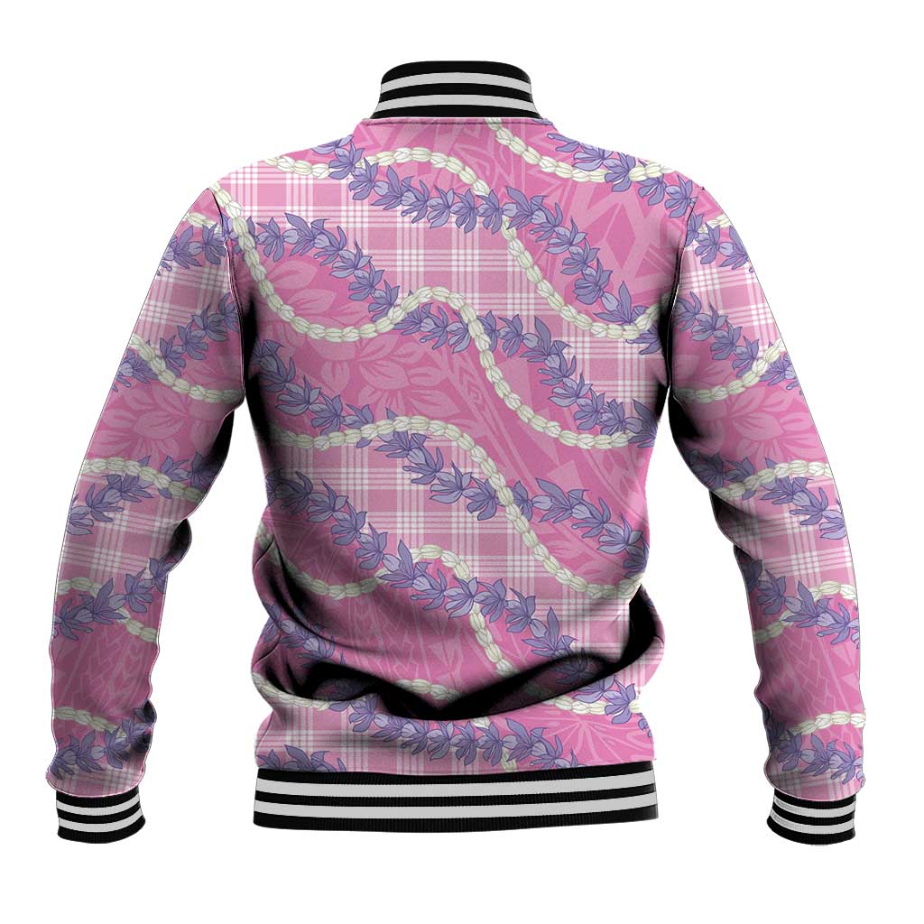 Pink Hawaii Palaka Honohono Pikake Baseball Jacket Hawaiian Orchid Lei Polynesian Pattern - Polynesian Pride