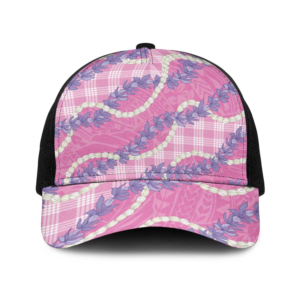 Pink Hawaii Palaka Honohono Pikake Baseball Net Cap Hawaiian Orchid Lei Polynesian Pattern - Polynesian Pride