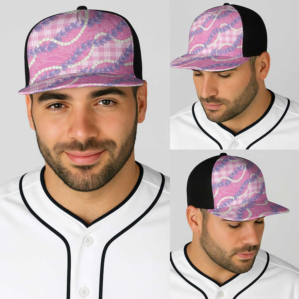 Pink Hawaii Palaka Honohono Pikake Baseball Net Cap Hawaiian Orchid Lei Polynesian Pattern - Polynesian Pride