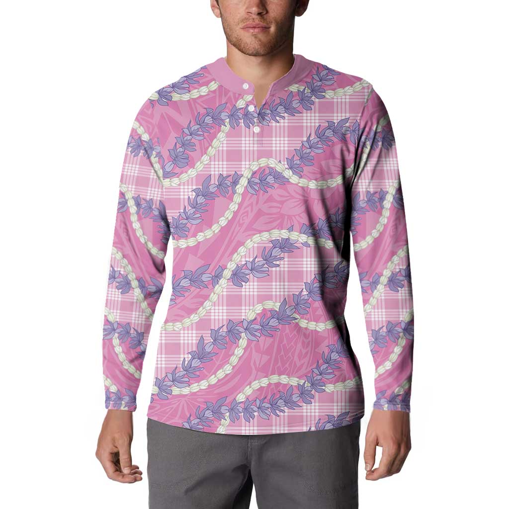 Pink Hawaii Palaka Honohono Pikake Button Sweatshirt Hawaiian Orchid Lei Polynesian Pattern - Polynesian Pride