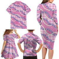 Pink Hawaii Palaka Honohono Pikake Family Matching Long Sleeve Bodycon Dress and Hawaiian Shirt Hawaiian Orchid Lei Polynesian Pattern - Polynesian Pride