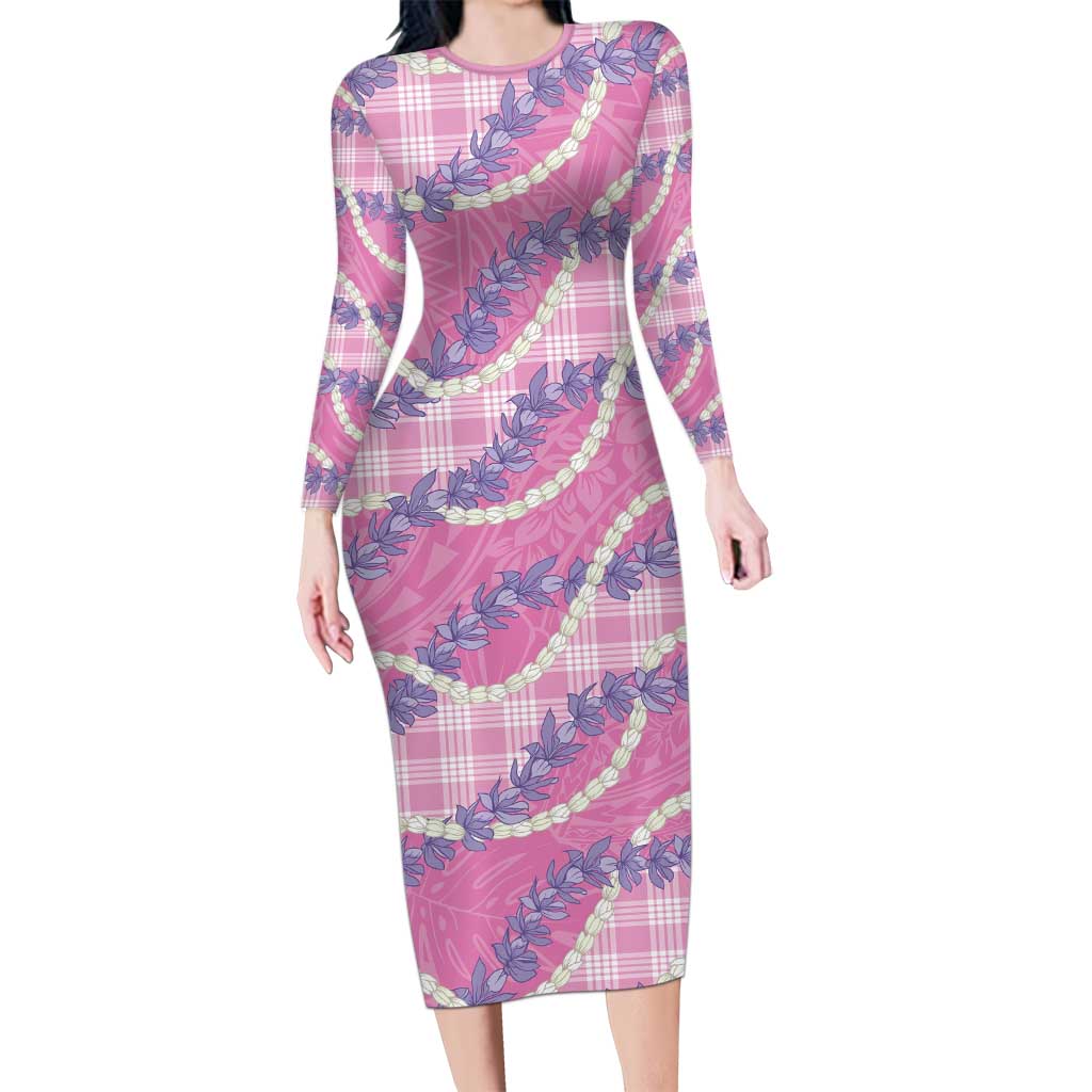 Pink Hawaii Palaka Honohono Pikake Family Matching Long Sleeve Bodycon Dress and Hawaiian Shirt Hawaiian Orchid Lei Polynesian Pattern - Polynesian Pride