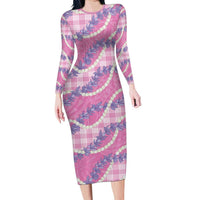 Pink Hawaii Palaka Honohono Pikake Family Matching Long Sleeve Bodycon Dress and Hawaiian Shirt Hawaiian Orchid Lei Polynesian Pattern - Polynesian Pride