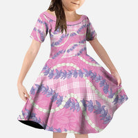 Pink Hawaii Palaka Honohono Pikake Family Matching Off Shoulder Maxi Dress and Hawaiian Shirt Hawaiian Orchid Lei Polynesian Pattern - Polynesian Pride