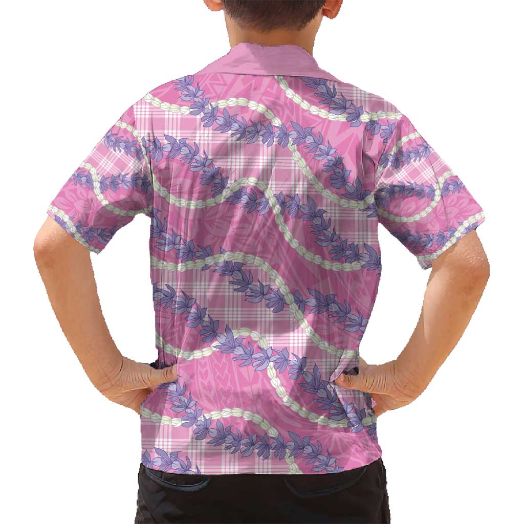 Pink Hawaii Palaka Honohono Pikake Family Matching Off Shoulder Short Dress and Hawaiian Shirt Hawaiian Orchid Lei Polynesian Pattern - Polynesian Pride