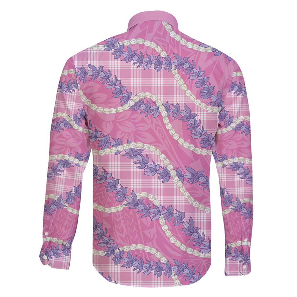 Pink Hawaii Palaka Honohono Pikake Family Matching Off Shoulder Short Dress and Hawaiian Shirt Hawaiian Orchid Lei Polynesian Pattern - Polynesian Pride