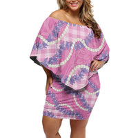 Pink Hawaii Palaka Honohono Pikake Family Matching Off Shoulder Short Dress and Hawaiian Shirt Hawaiian Orchid Lei Polynesian Pattern - Polynesian Pride