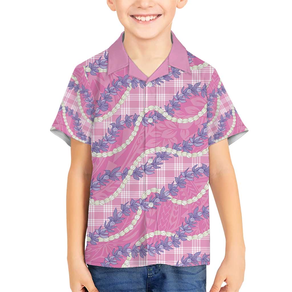 Pink Hawaii Palaka Honohono Pikake Family Matching Puletasi and Hawaiian Shirt Hawaiian Orchid Lei Polynesian Pattern - Polynesian Pride