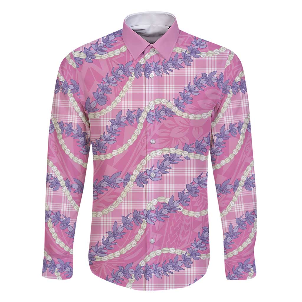 Pink Hawaii Palaka Honohono Pikake Family Matching Short Sleeve Bodycon Dress and Hawaiian Shirt Hawaiian Orchid Lei Polynesian Pattern - Polynesian Pride