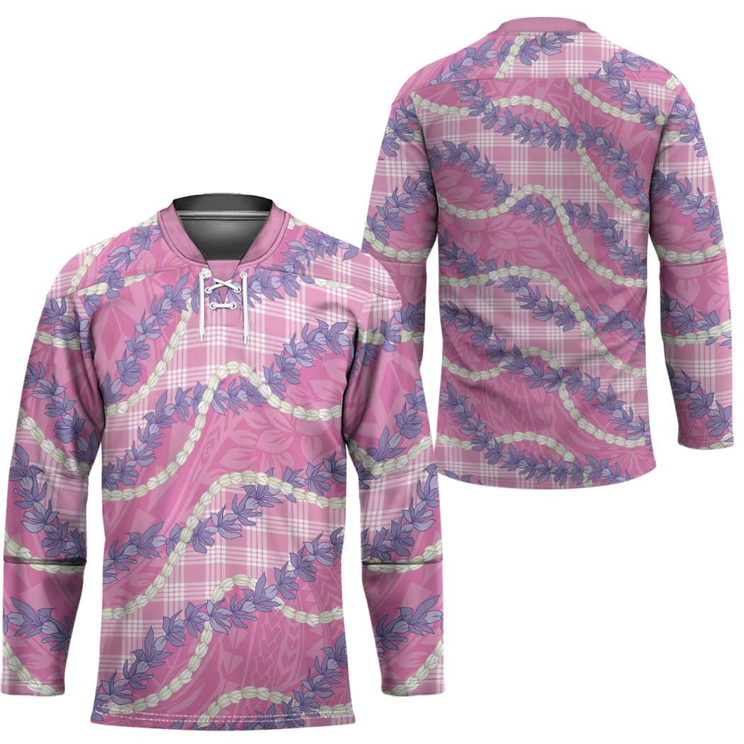 Pink Hawaii Palaka Honohono Pikake Hockey Jersey Hawaiian Orchid Lei Polynesian Pattern - Polynesian Pride