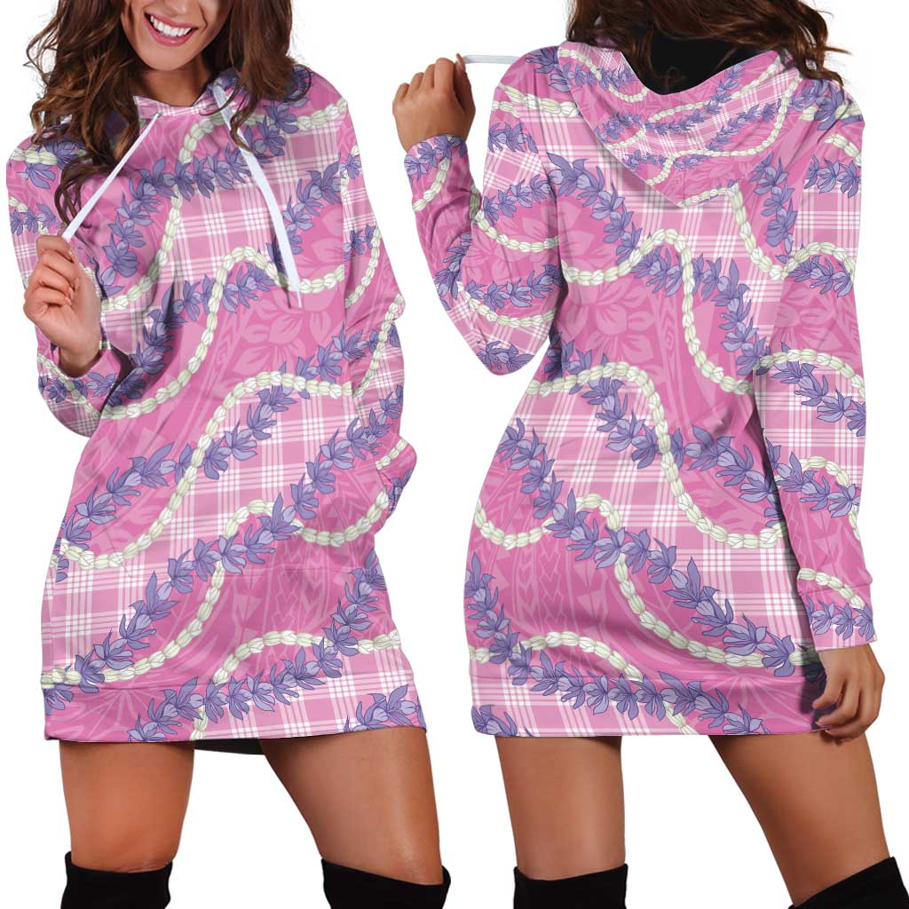 Pink Hawaii Palaka Honohono Pikake Hoodie Dress Hawaiian Orchid Lei Polynesian Pattern - Polynesian Pride