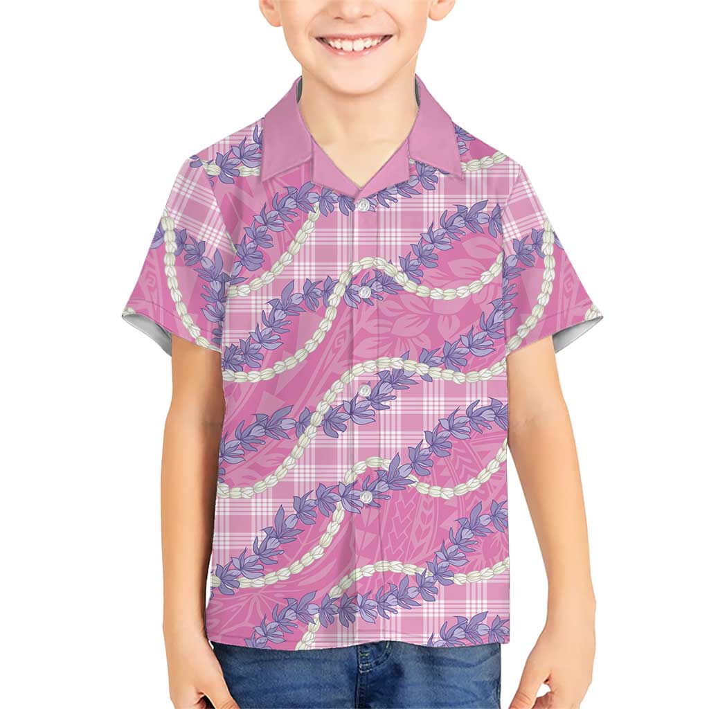 Pink Hawaii Palaka Honohono Pikake Kid Hawaiian Shirt Hawaiian Orchid Lei Polynesian Pattern LT14 Kid Pink - Polynesian Pride