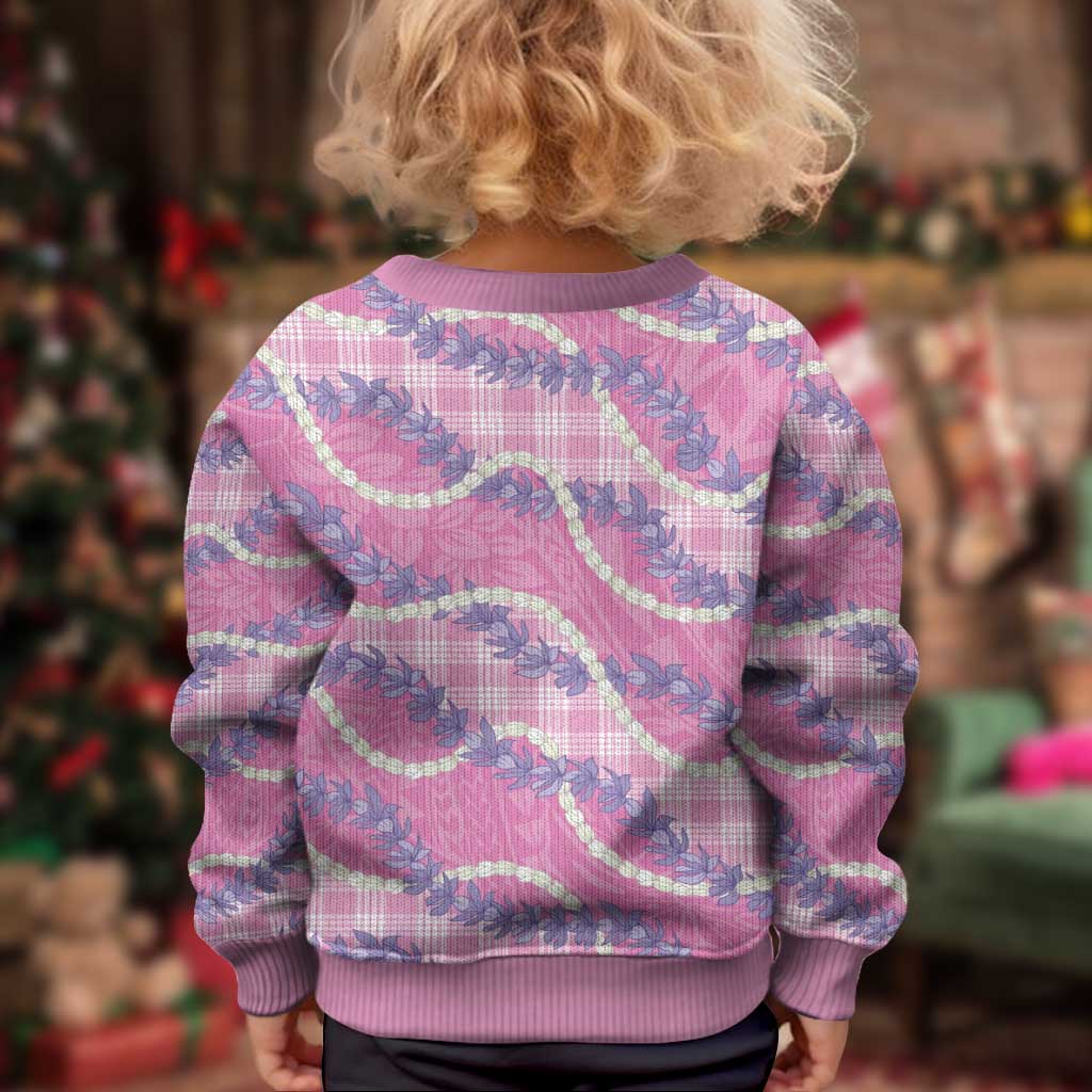 Pink Hawaii Palaka Honohono Pikake Kid Ugly Christmas Sweater Hawaiian Orchid Lei Polynesian Pattern - Polynesian Pride