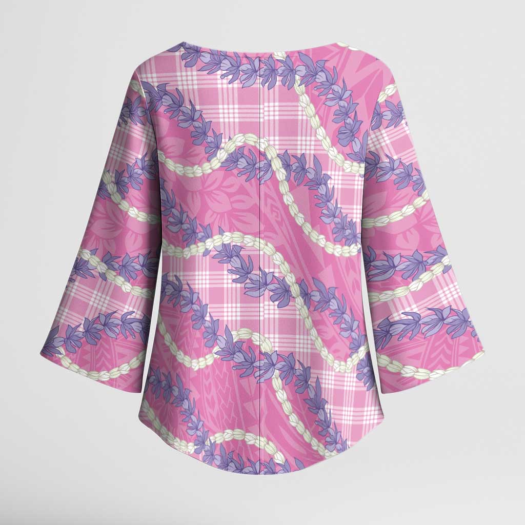 Pink Hawaii Palaka Honohono Pikake Kimono Sleeve Blouse Hawaiian Orchid Lei Polynesian Pattern - Polynesian Pride