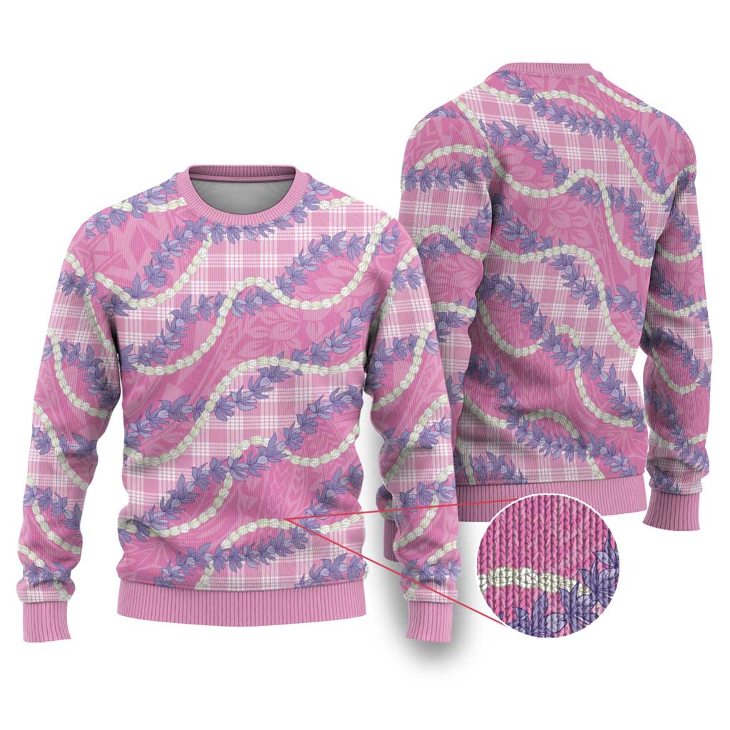 Pink Hawaii Palaka Honohono Pikake Ugly Christmas Sweater Hawaiian Orchid Lei Polynesian Pattern - Polynesian Pride