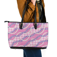 Pink Hawaii Palaka Honohono Pikake Leather Tote Bag Hawaiian Orchid Lei Polynesian Pattern - Polynesian Pride