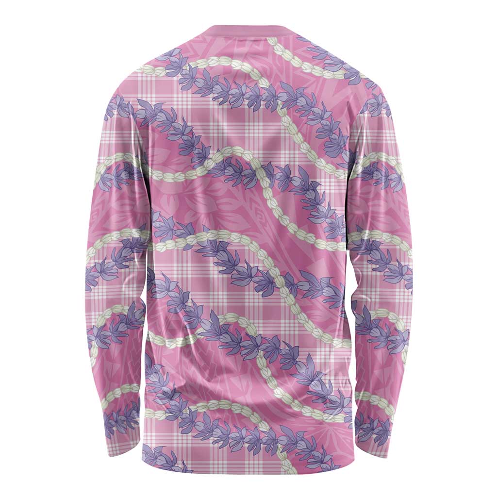 Pink Hawaii Palaka Honohono Pikake Long Sleeve Shirt Hawaiian Orchid Lei Polynesian Pattern - Polynesian Pride