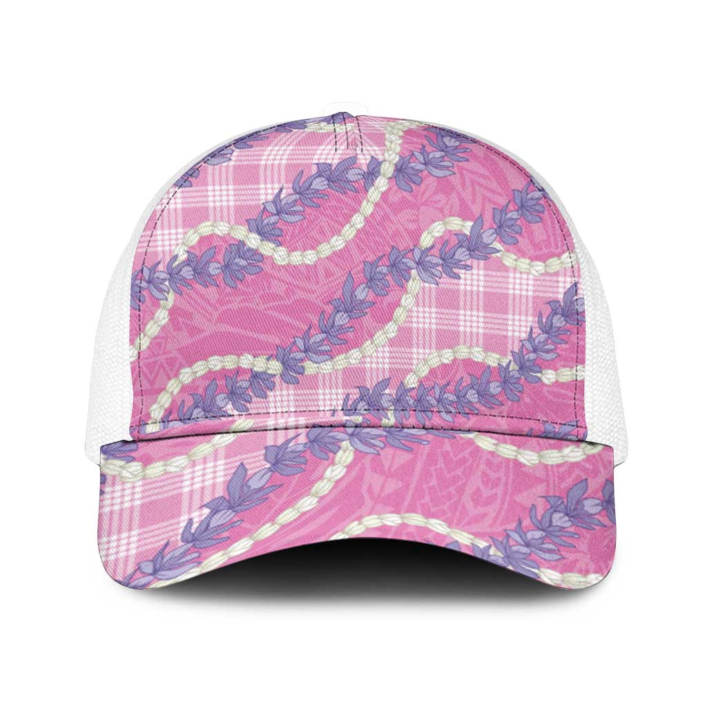 Pink Hawaii Palaka Honohono Pikake Mesh Trucker Cap Hawaiian Orchid Lei Polynesian Pattern - Polynesian Pride