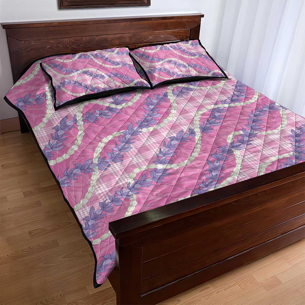 Pink Hawaii Palaka Honohono Pikake Quilt Bed Set Hawaiian Orchid Lei Polynesian Pattern - Polynesian Pride