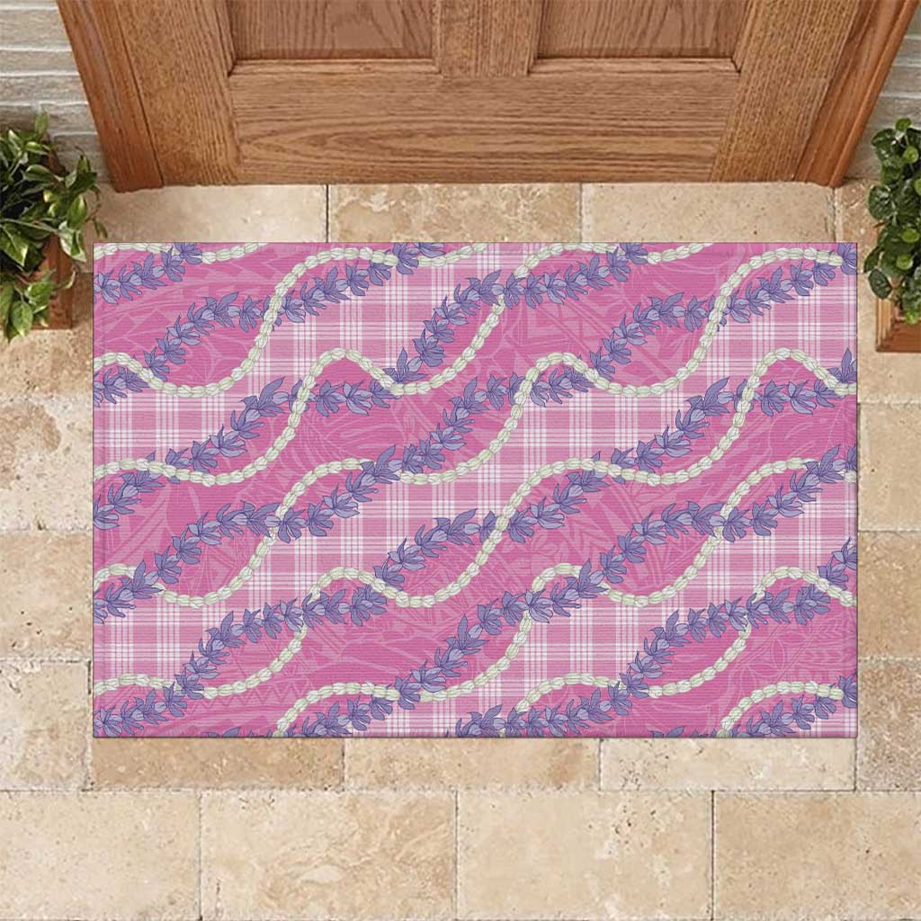 Pink Hawaii Palaka Honohono Pikake Rubber Doormat Hawaiian Orchid Lei Polynesian Pattern - Polynesian Pride