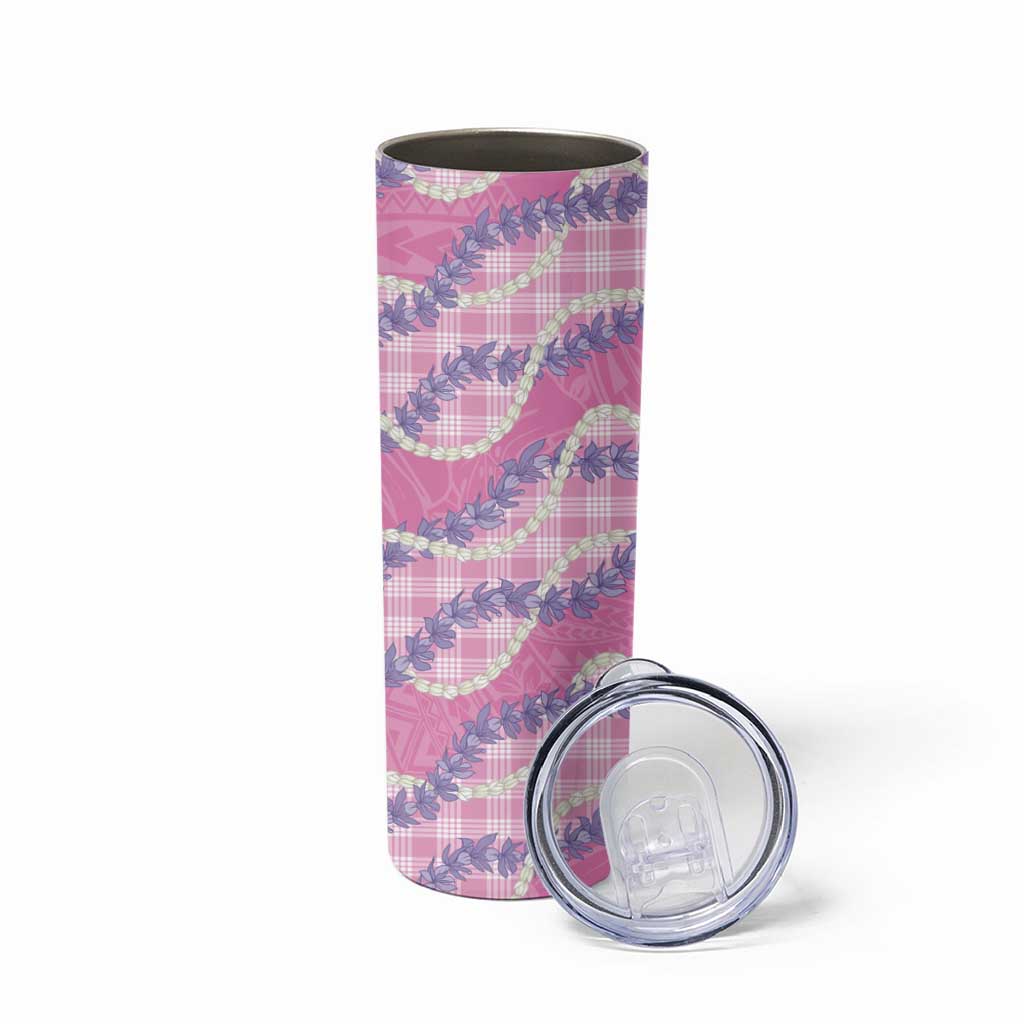 Pink Hawaii Palaka Honohono Pikake Skinny Tumbler Hawaiian Orchid Lei Polynesian Pattern - Polynesian Pride