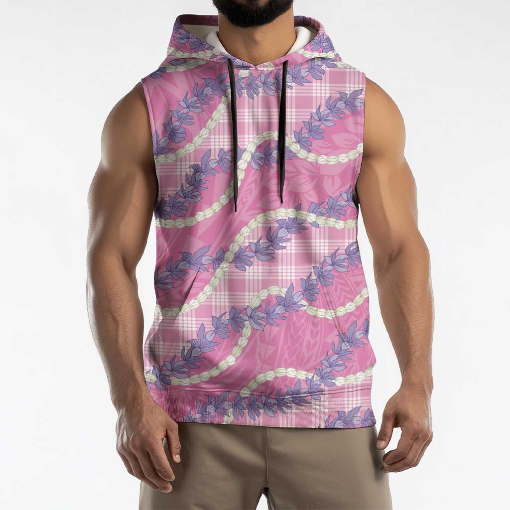 Pink Hawaii Palaka Honohono Pikake Sleeveless Hoodie Hawaiian Orchid Lei Polynesian Pattern - Polynesian Pride