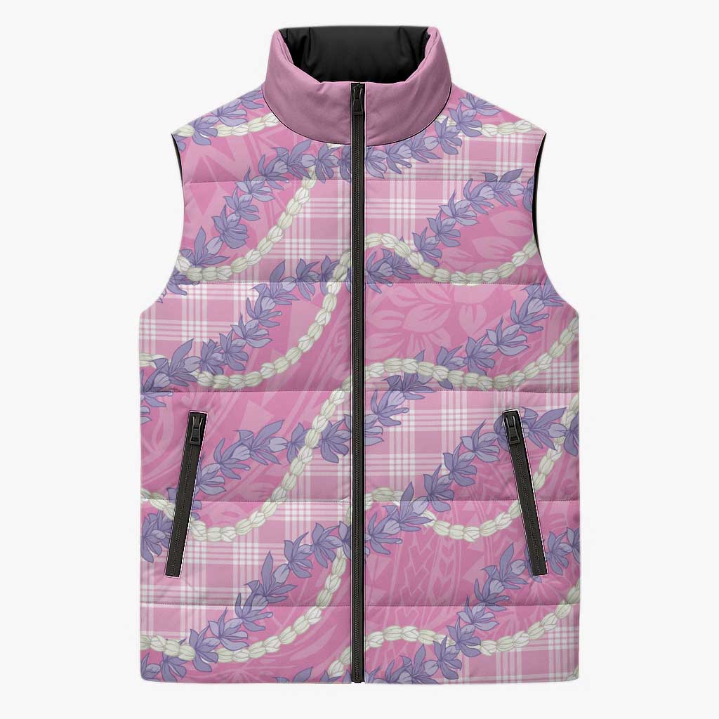 Pink Hawaii Palaka Honohono Pikake Sleeveless Puffer Jacket Hawaiian Orchid Lei Polynesian Pattern - Polynesian Pride