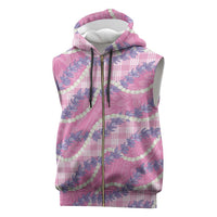 Pink Hawaii Palaka Honohono Pikake Sleeveless Zip Hoodie Hawaiian Orchid Lei Polynesian Pattern - Polynesian Pride