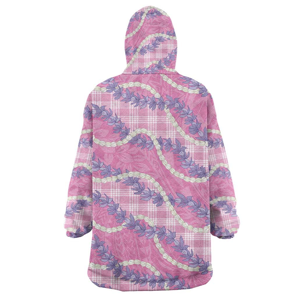 Pink Hawaii Palaka Honohono Pikake Wearable Blanket Hoodie Hawaiian Orchid Lei Polynesian Pattern - Polynesian Pride