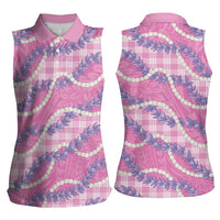 Pink Hawaii Palaka Honohono Pikake Women Sleeveless Polo Shirt Hawaiian Orchid Lei Polynesian Pattern - Polynesian Pride