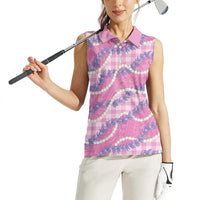 Pink Hawaii Palaka Honohono Pikake Women Sleeveless Polo Shirt Hawaiian Orchid Lei Polynesian Pattern - Polynesian Pride