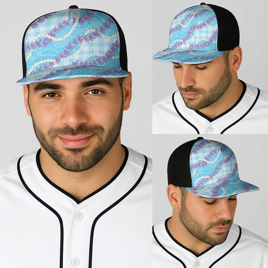 Blue Hawaii Palaka Honohono Pikake Baseball Net Cap Hawaiian Orchid Lei Polynesian Pattern - Polynesian Pride