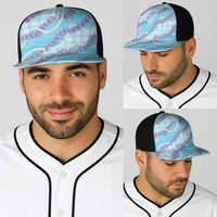 Blue Hawaii Palaka Honohono Pikake Baseball Net Cap Hawaiian Orchid Lei Polynesian Pattern - Polynesian Pride