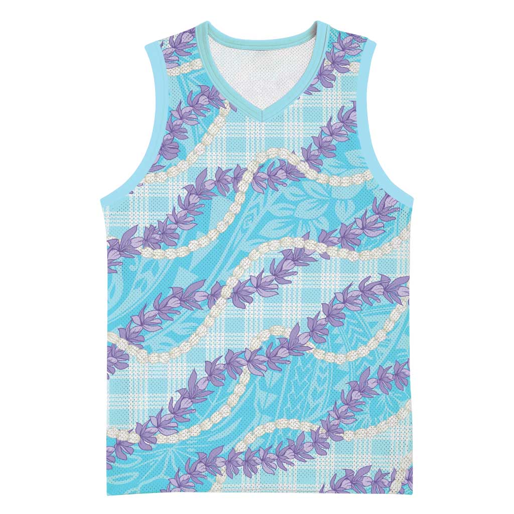 Blue Hawaii Palaka Honohono Pikake Basketball Jersey Hawaiian Orchid Lei Polynesian Pattern - Polynesian Pride