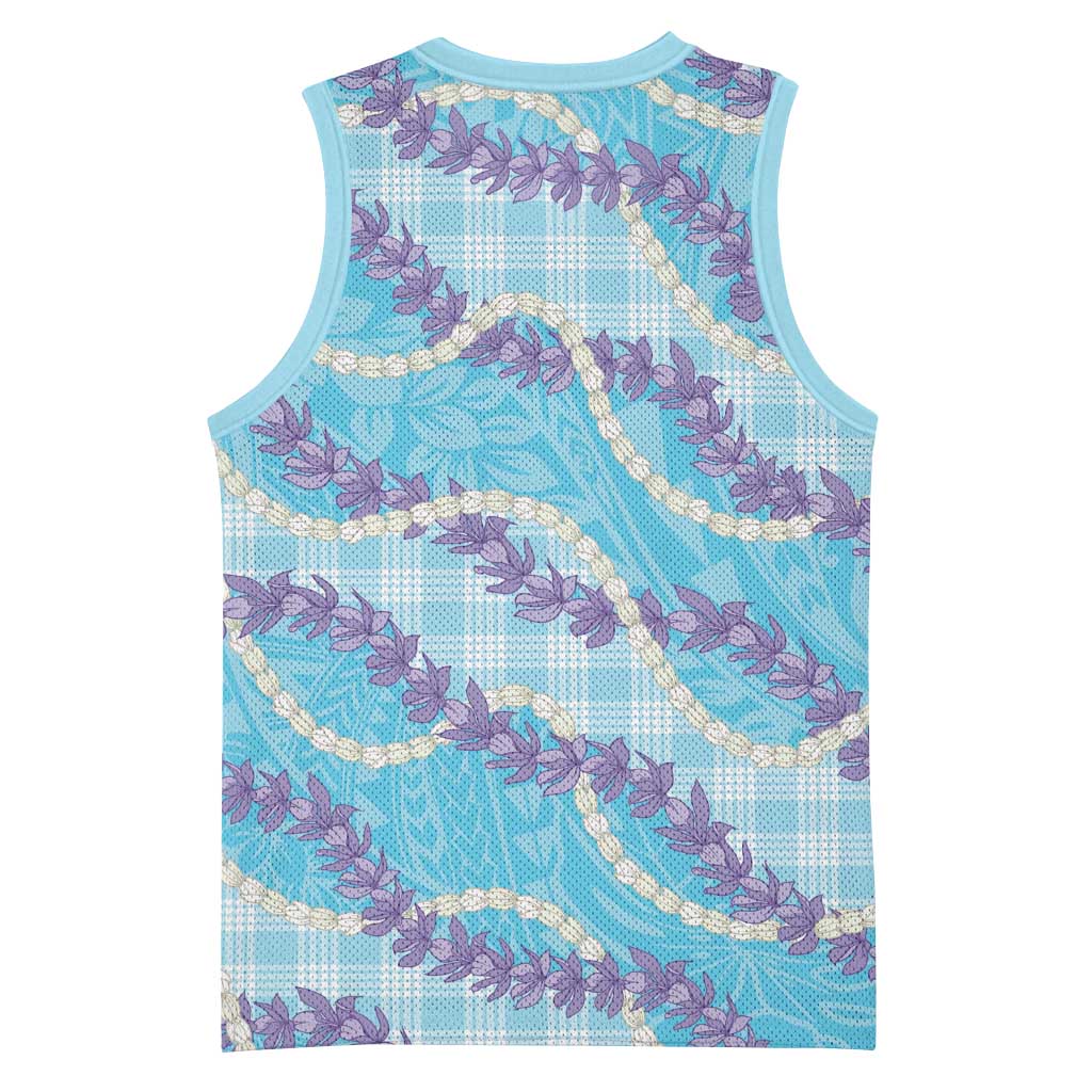 Blue Hawaii Palaka Honohono Pikake Basketball Jersey Hawaiian Orchid Lei Polynesian Pattern - Polynesian Pride