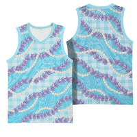 Blue Hawaii Palaka Honohono Pikake Basketball Jersey Hawaiian Orchid Lei Polynesian Pattern - Polynesian Pride