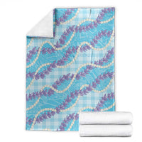 Blue Hawaii Palaka Honohono Pikake Blanket Hawaiian Orchid Lei Polynesian Pattern - Polynesian Pride