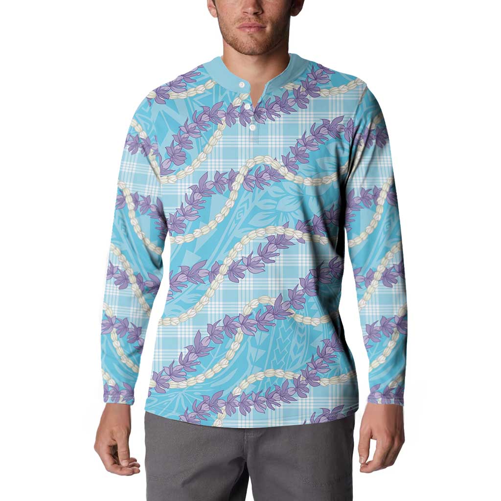 Blue Hawaii Palaka Honohono Pikake Button Sweatshirt Hawaiian Orchid Lei Polynesian Pattern - Polynesian Pride