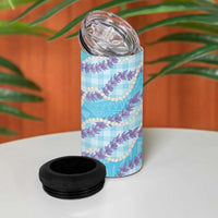Blue Hawaii Palaka Honohono Pikake 4 in 1 Can Cooler Tumbler Hawaiian Orchid Lei Polynesian Pattern - Polynesian Pride