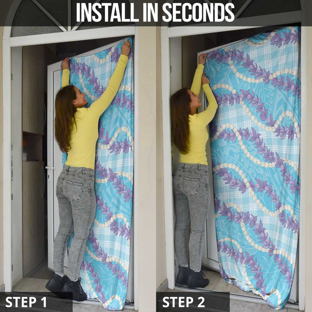 Blue Hawaii Palaka Honohono Pikake Door Cover Hawaiian Orchid Lei Polynesian Pattern - Polynesian Pride