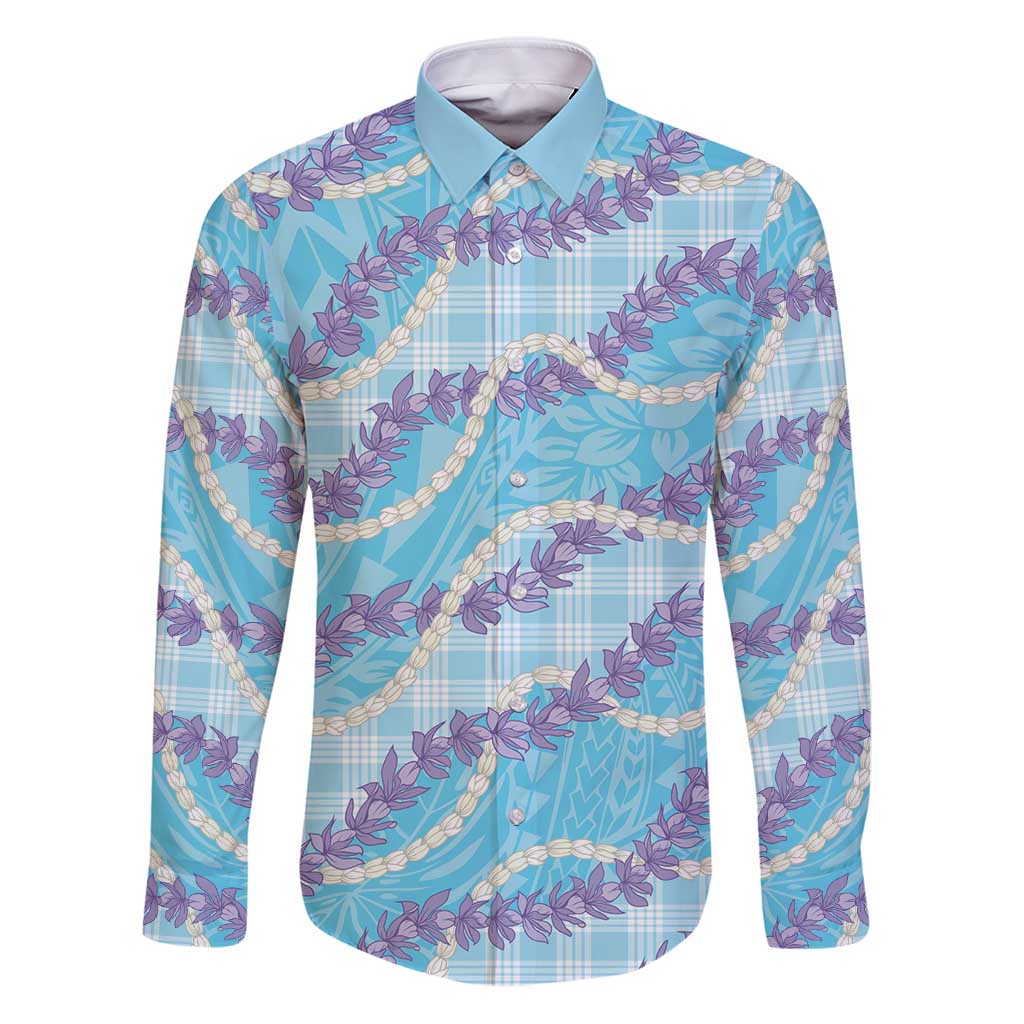 Blue Hawaii Palaka Honohono Pikake Family Matching Puletasi and Hawaiian Shirt Hawaiian Orchid Lei Polynesian Pattern - Polynesian Pride